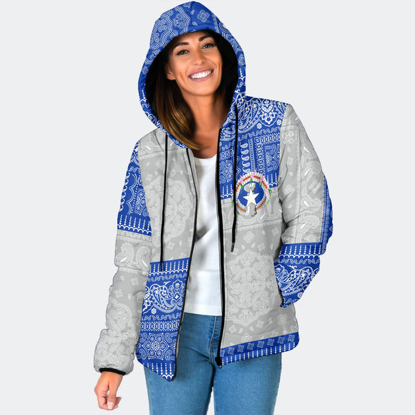 Northern Mariana Islands Women Hooded Padded Jacket Flag And Paisley Basic Style 1