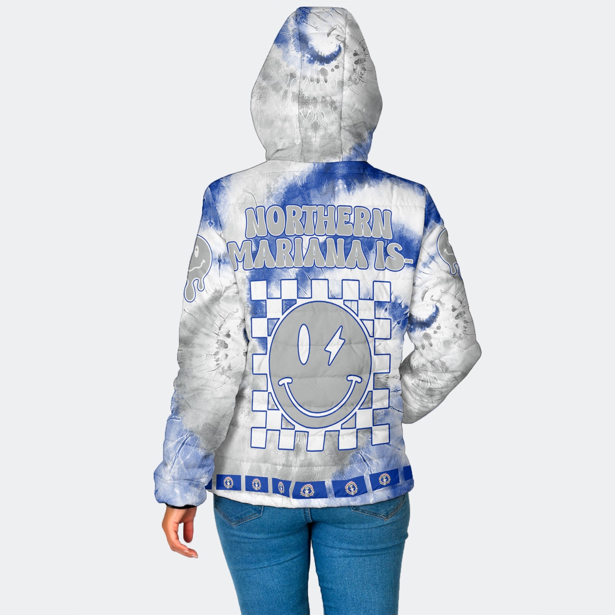 Northern Mariana Islands Women Hooded Padded Jacket Custom Tie Dye Style 2