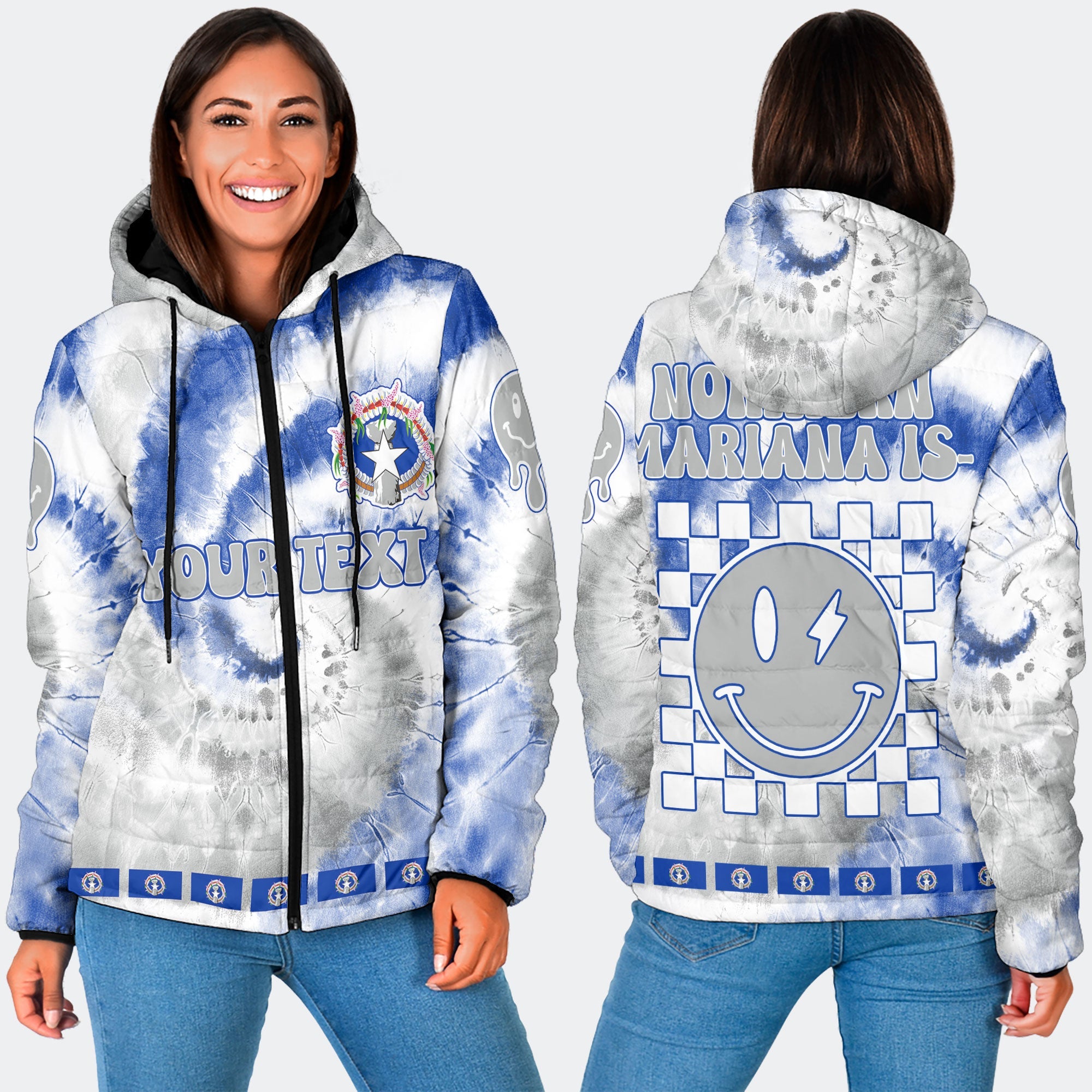 Northern Mariana Islands Women Hooded Padded Jacket Custom Tie Dye Style 3