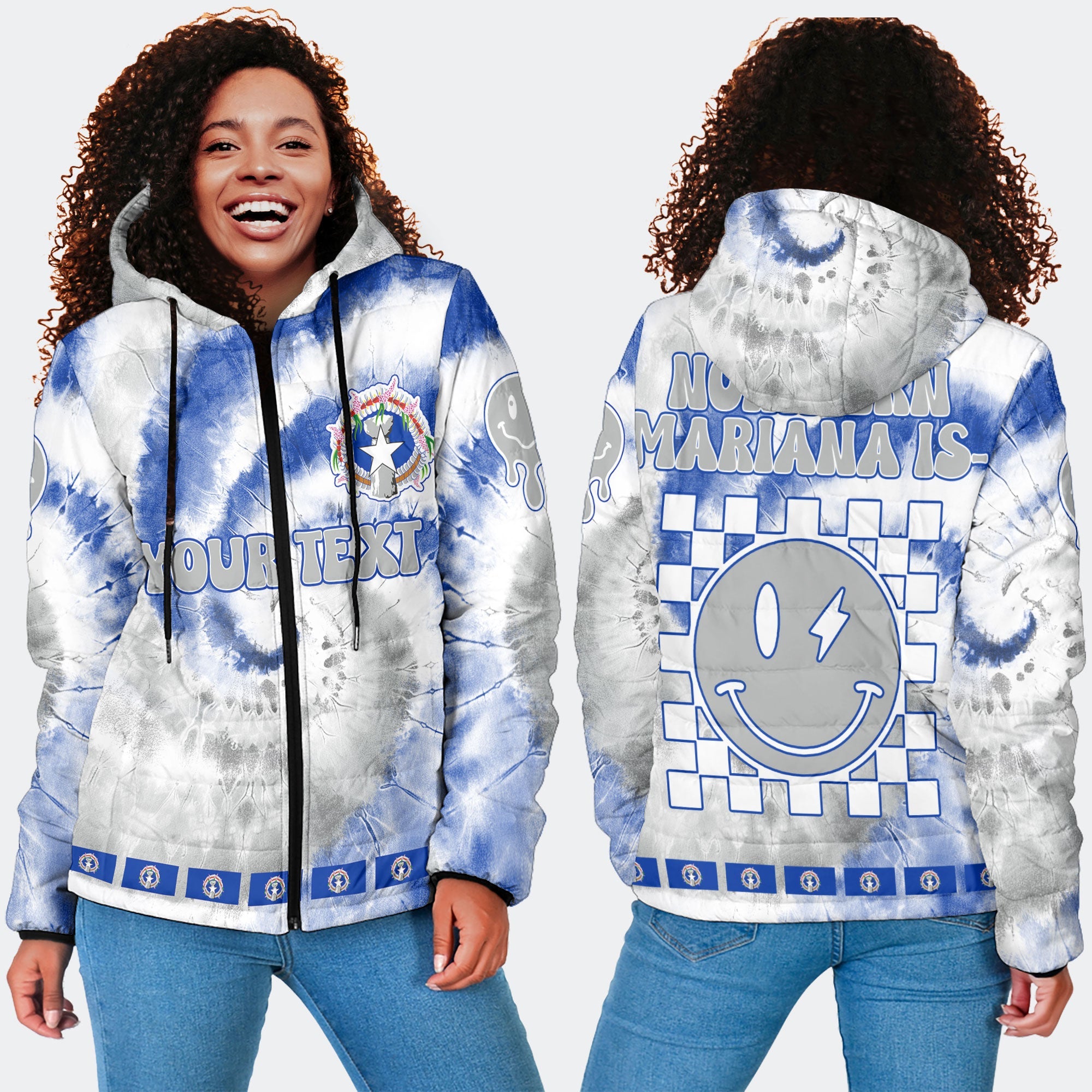 Northern Mariana Islands Women Hooded Padded Jacket Custom Tie Dye Style 4