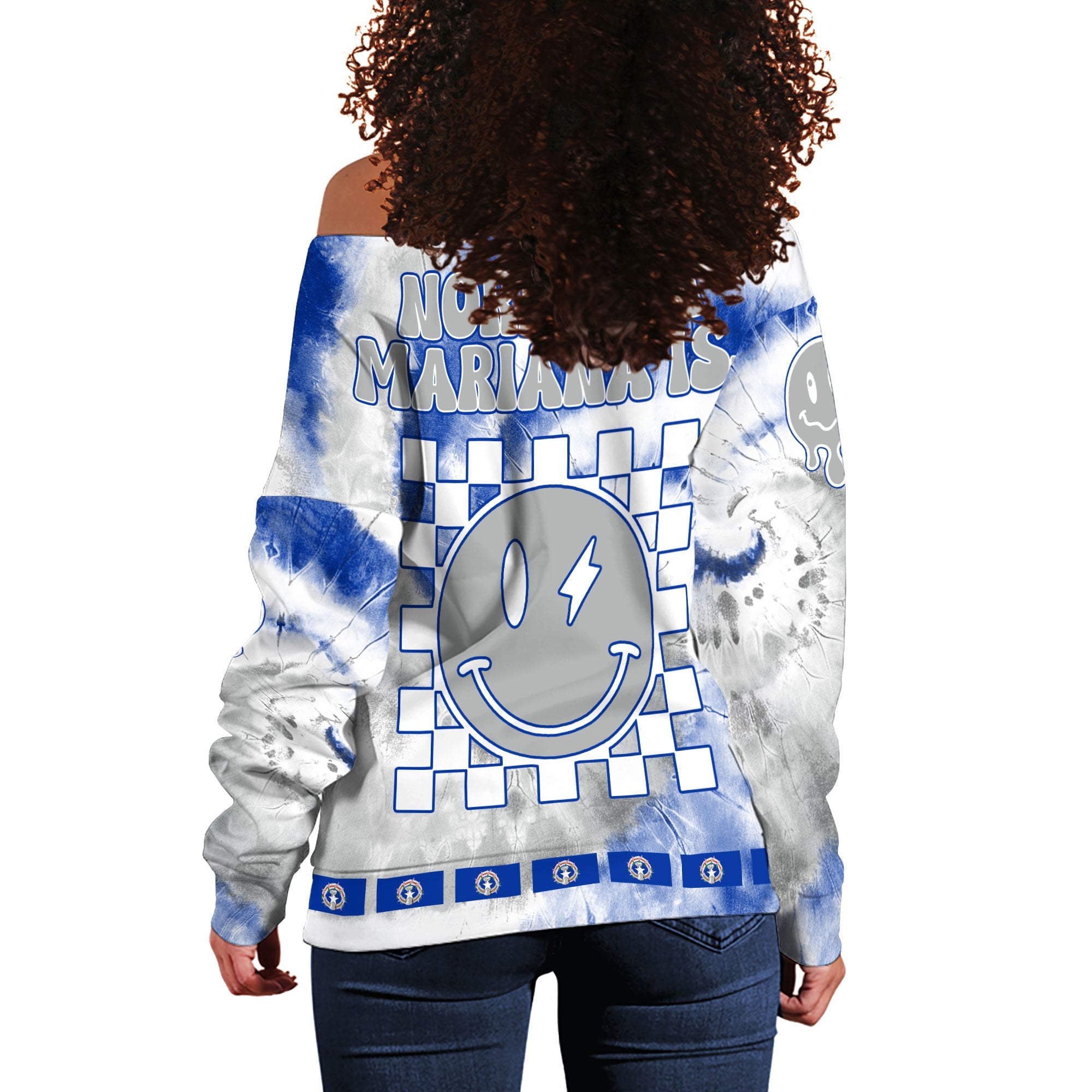 Northern Mariana Islands Women Off Shoulder Sweatshirt Custom Tie Dye Style 1