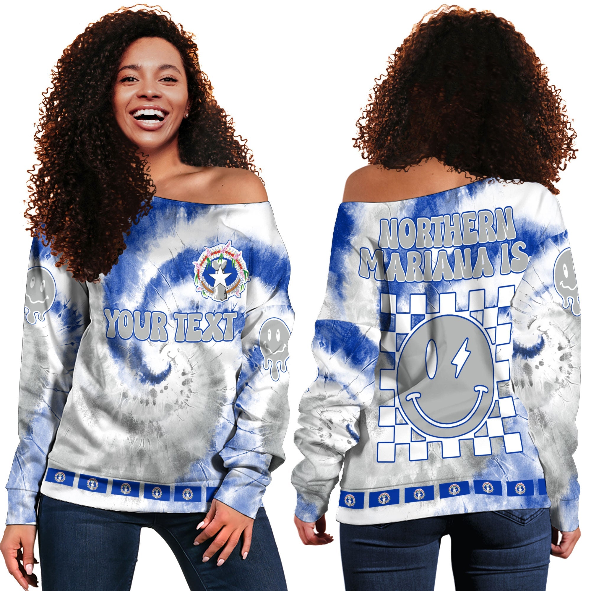 Northern Mariana Islands Women Off Shoulder Sweatshirt Custom Tie Dye Style 2