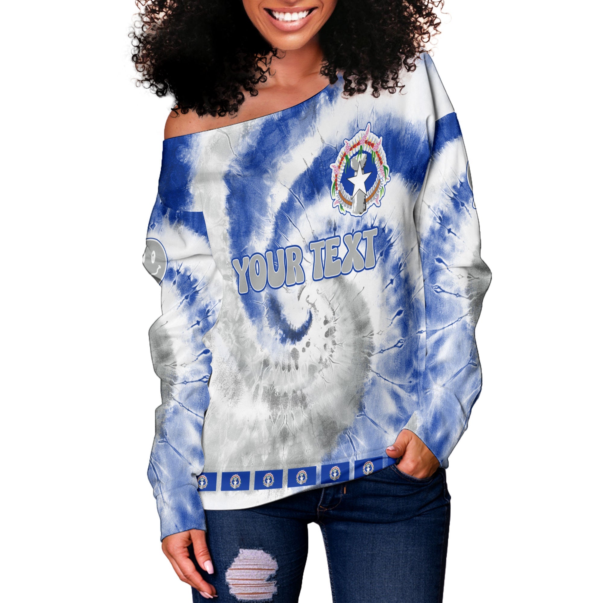 Northern Mariana Islands Women Off Shoulder Sweatshirt Custom Tie Dye Style 3