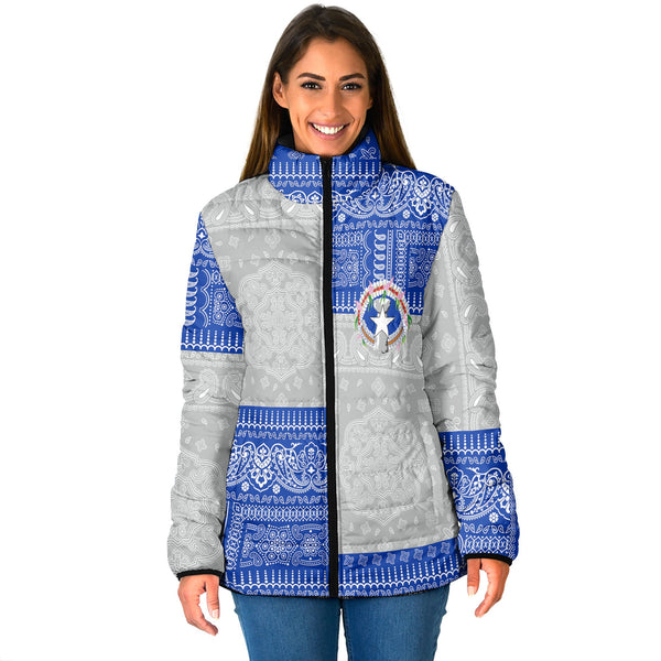 Northern Mariana Islands Women Padded Jacket Flag And Paisley Basic Style 1