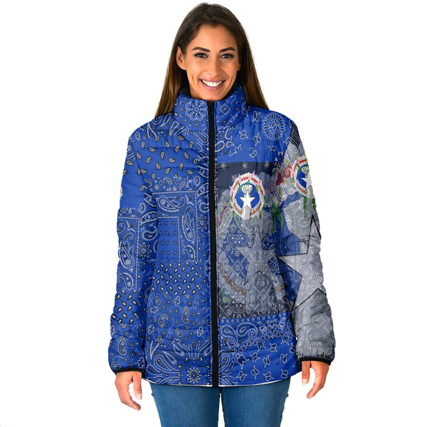 Northern Mariana Islands Women Padded Jacket Paisley Flag And Skull Style 1