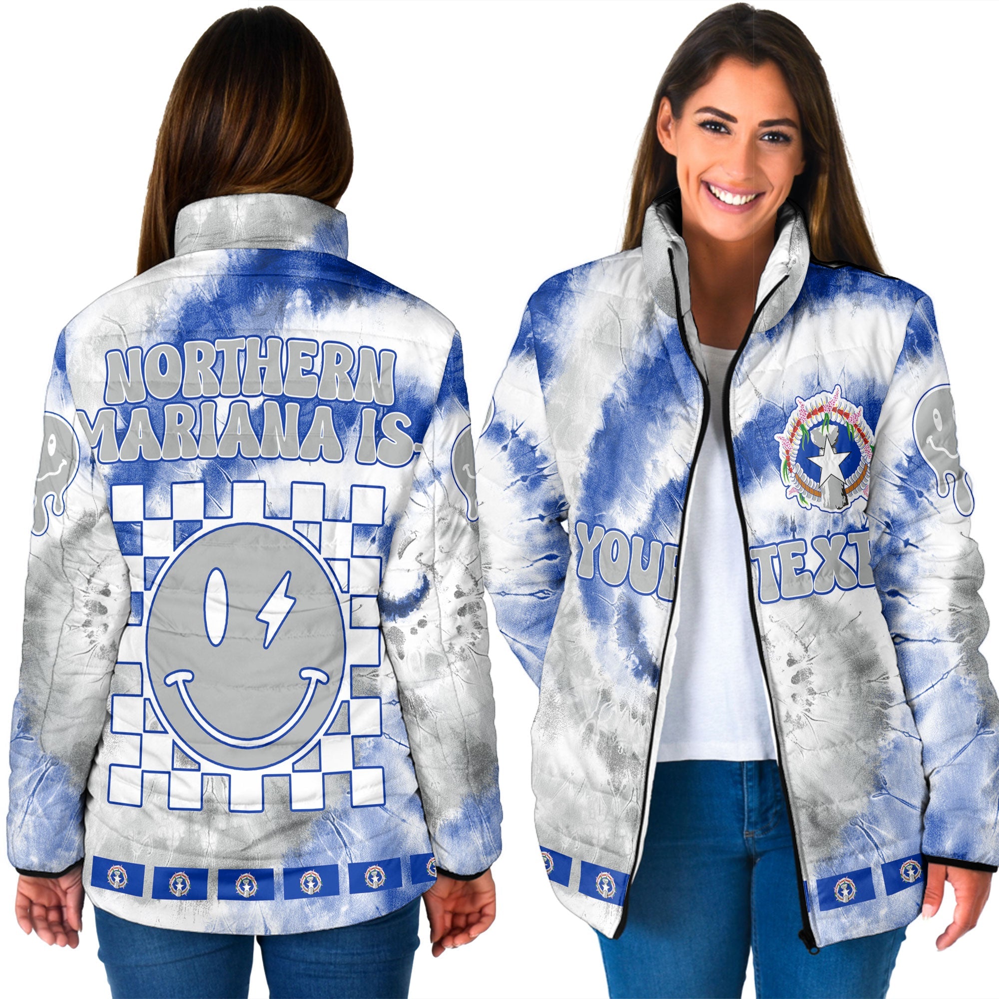 Northern Mariana Islands Women Padded Jacket Custom Tie Dye Style 3