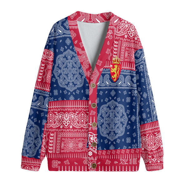 Norway Fleece Cardigan Flag And Paisley Basic Style 1