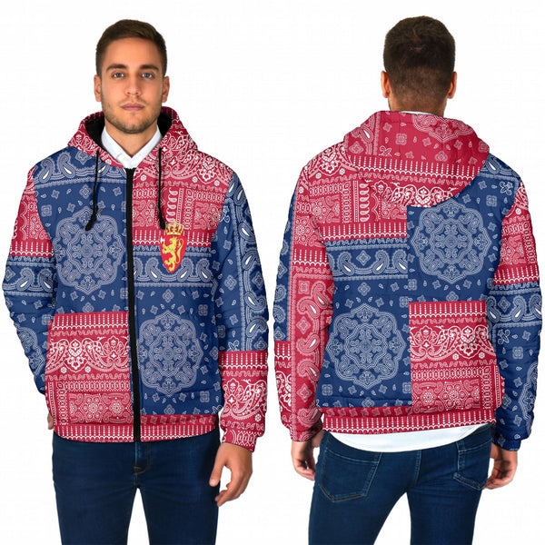 Norway Men Hooded Padded Jacket Flag And Paisley Basic Style 1