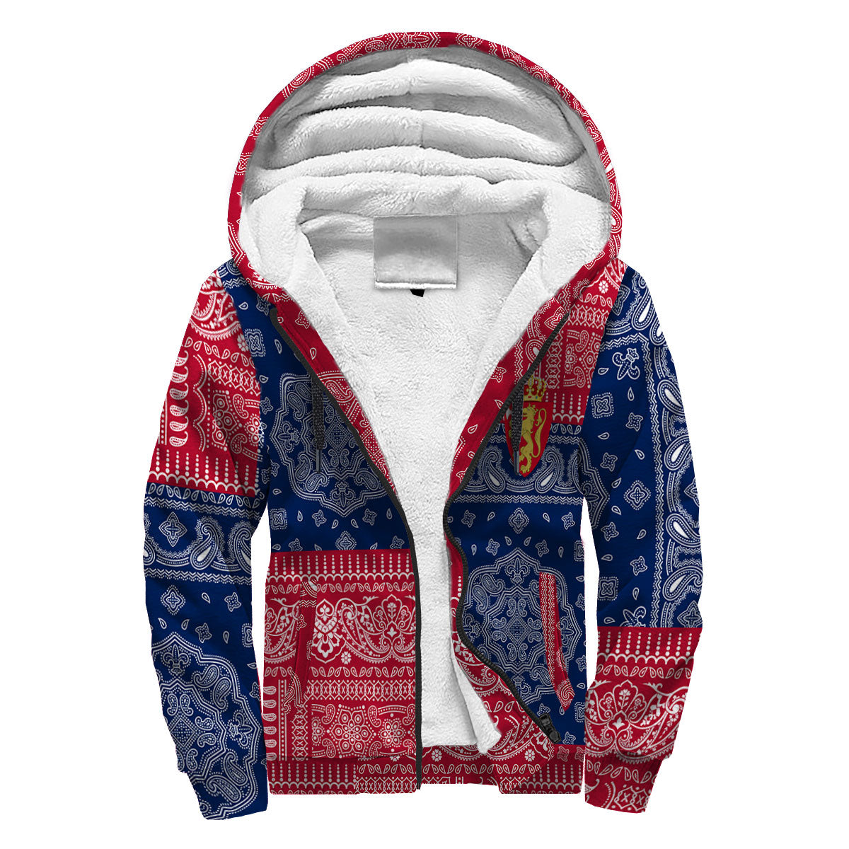 Norway Sherpa Hoodie Flag And Paisley Basic Style 3