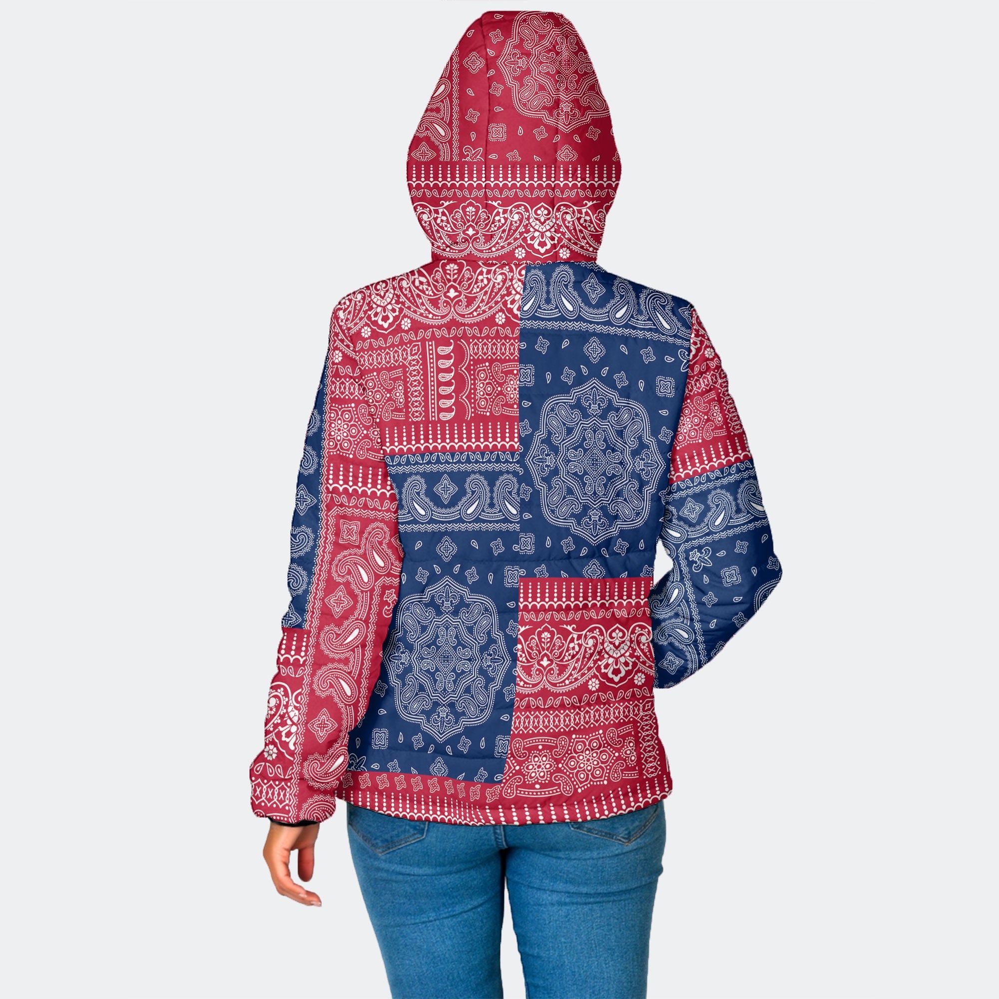 Norway Women Hooded Padded Jacket Flag And Paisley Basic Style 2