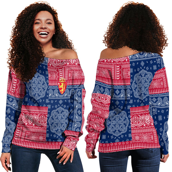 Norway Women Off Shoulder Sweatshirt Flag And Paisley Basic Style 1