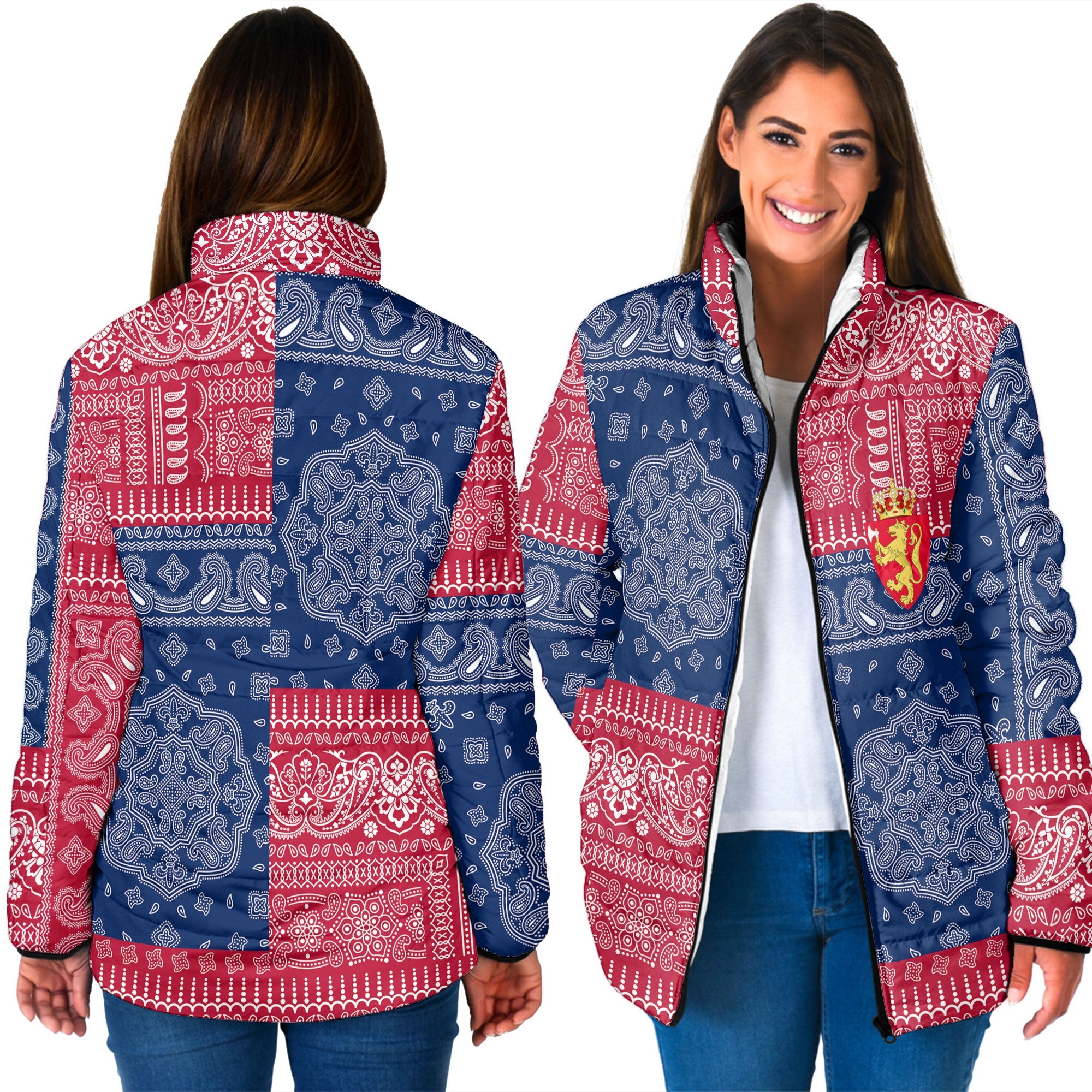 Norway Women Padded Jacket Flag And Paisley Basic Style 3