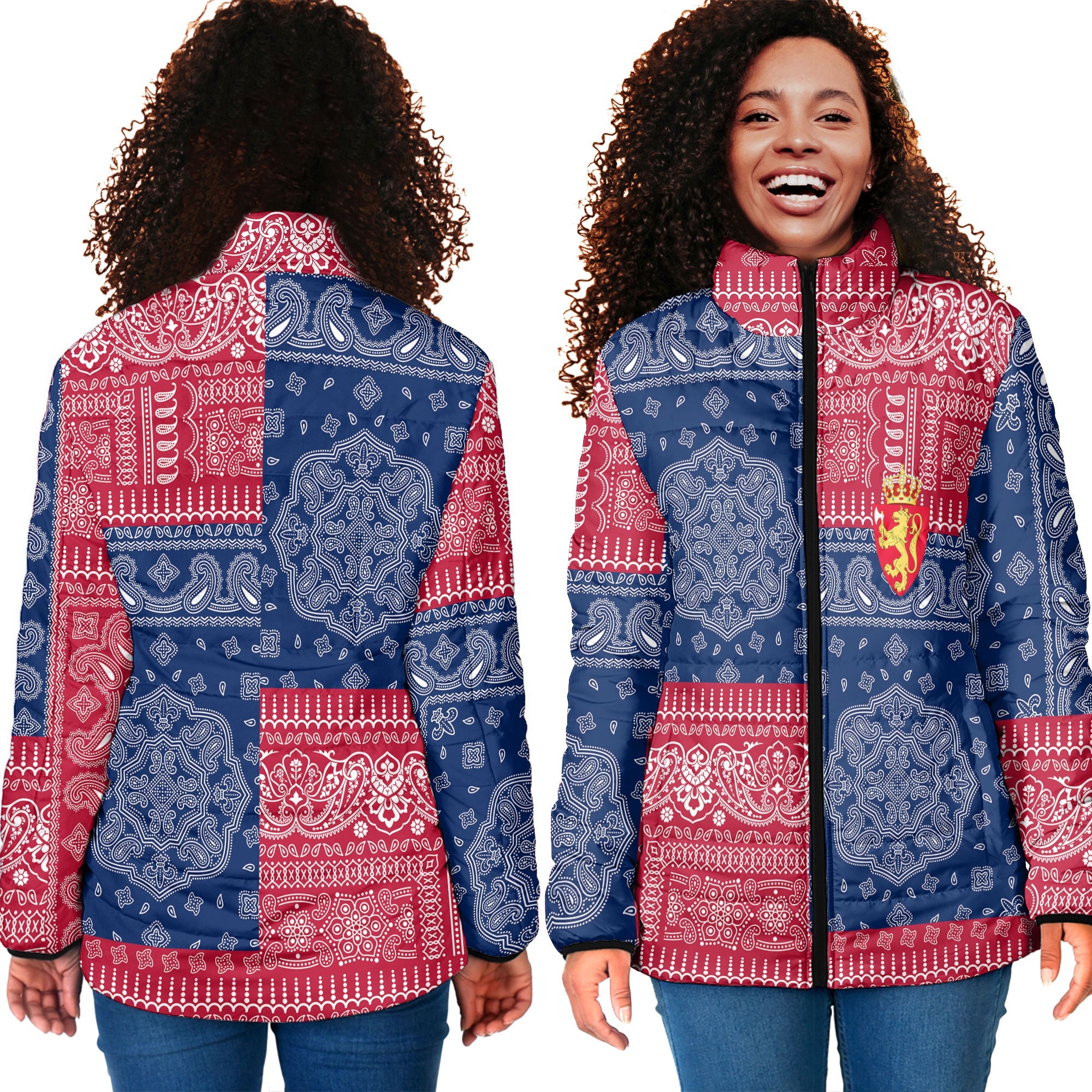 Norway Women Padded Jacket Flag And Paisley Basic Style 4