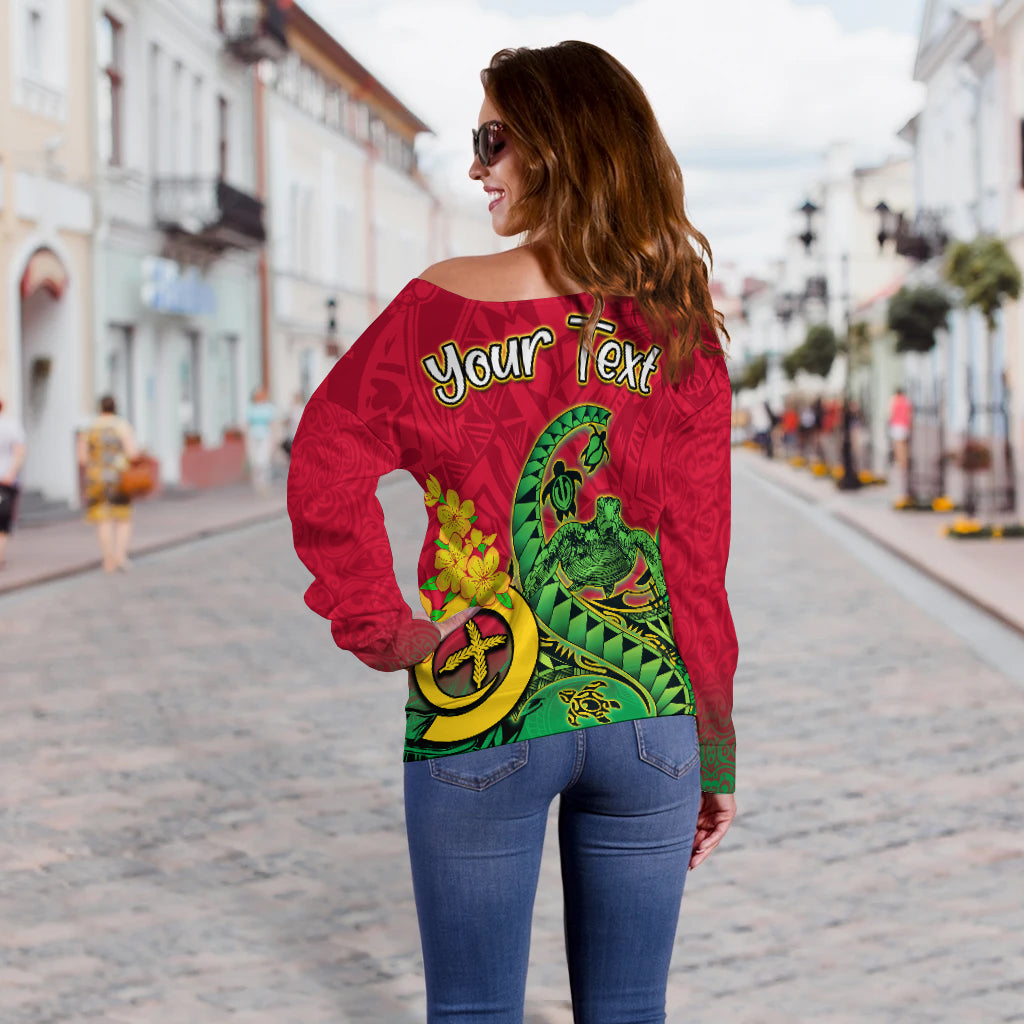 Custom Vanuatu Off Shoulder Sweatshirt Polynesian Happy Independence Day Fresh Life Turtle Wave - LH1