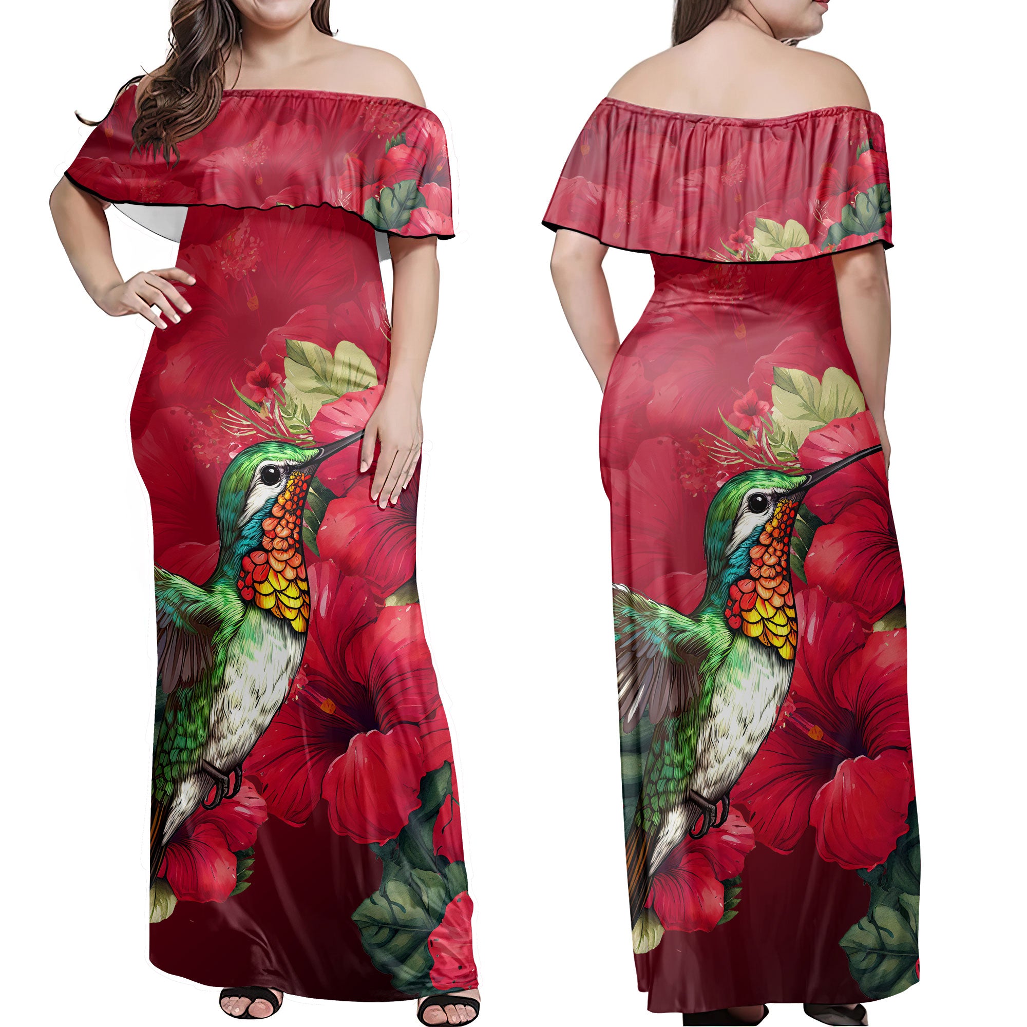 Hawaii Matching Outfits For Couples Polynesian Hibiscus Flower Red Style - TT01