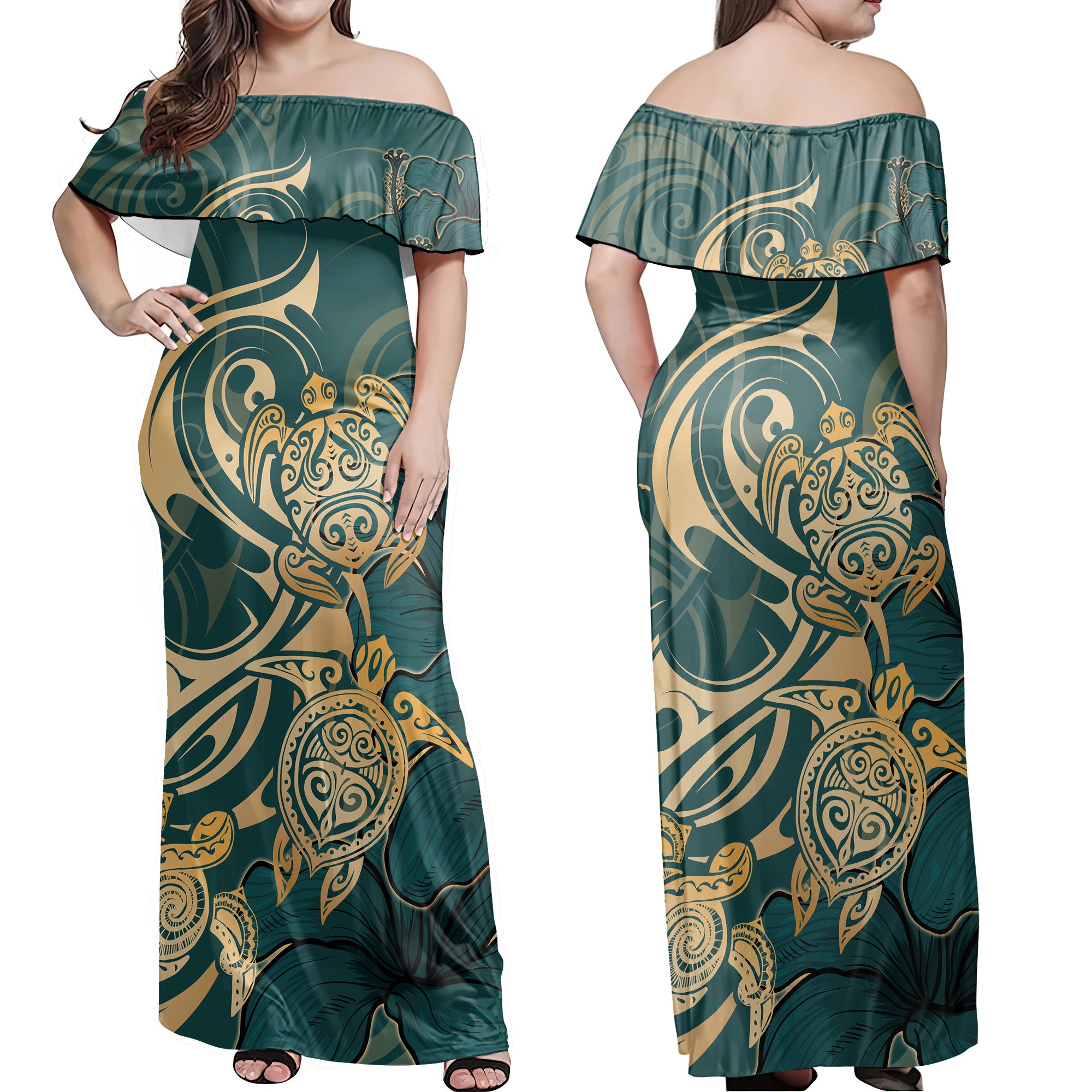 Hawaii Matching Outfits For Couples Polynesian Turtle Hibiscus Flower Style - TT01