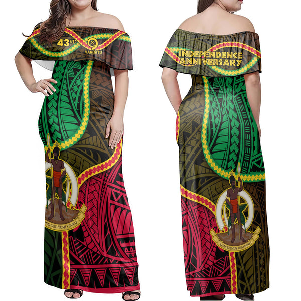 Vanuatu Off Shoulder Long Dress Independence Day 43rd Anniversary Style