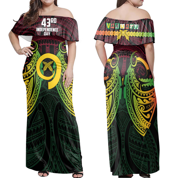 Vanuatu Off Shoulder Long Dress Independence Day 43rd Anniversary Style 2