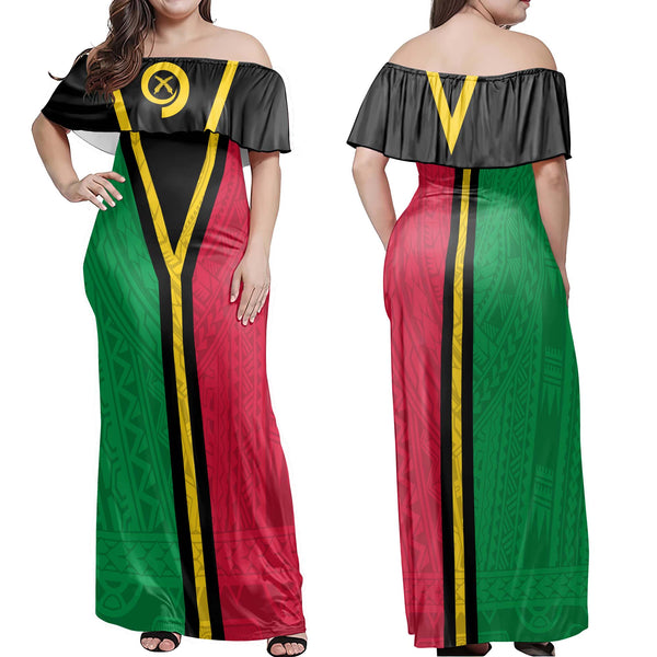Vanuatu Off Shoulder Long Dress Polynesian Flag Style