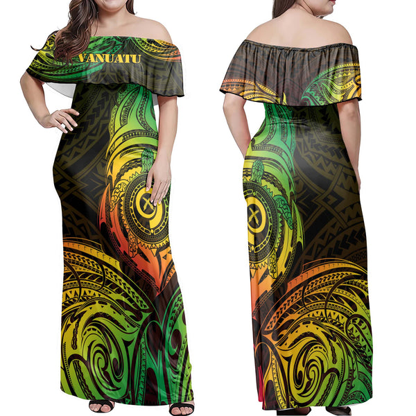 Vanuatu Off Shoulder Long Dress Polynesian Reggae Style