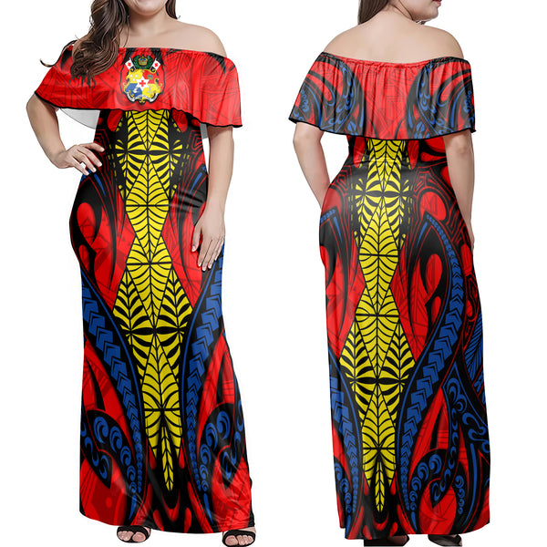 Tonga Coat Of Arms Off Shoulder Long Dress Red&Gold Style