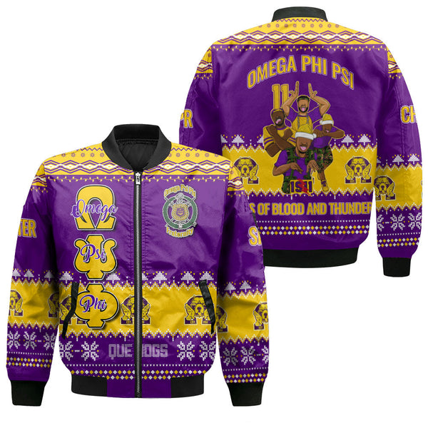 Personalized Omega Psi Phi Christmas Purple Gold Bomber Jackets Omega Men Style