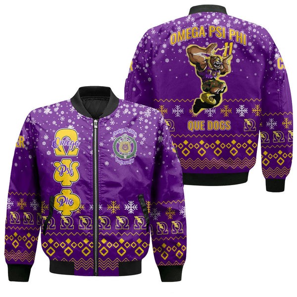 Personalized Omega Psi Phi Christmas Royal Purple Bomber Jackets Military Que Bulldog Style