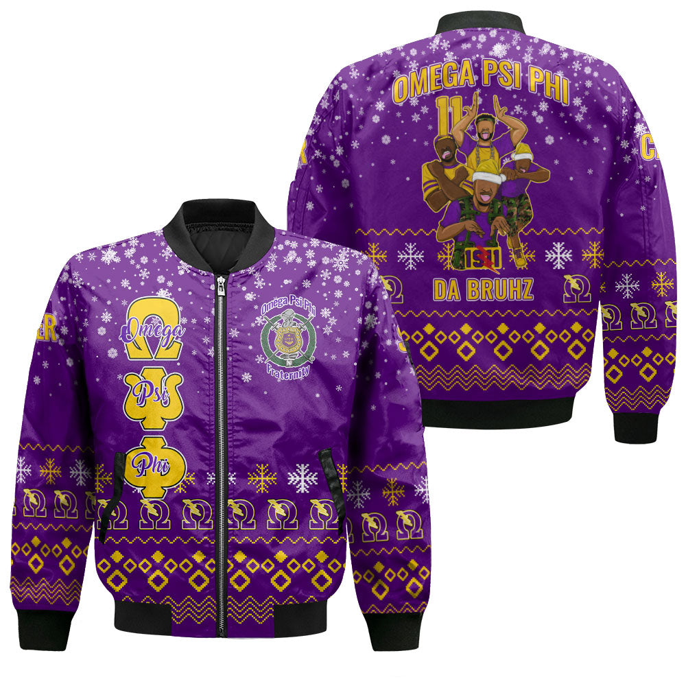 Personalized Omega Psi Phi Christmas Royal Purple Bomber Jackets Omega Men Style