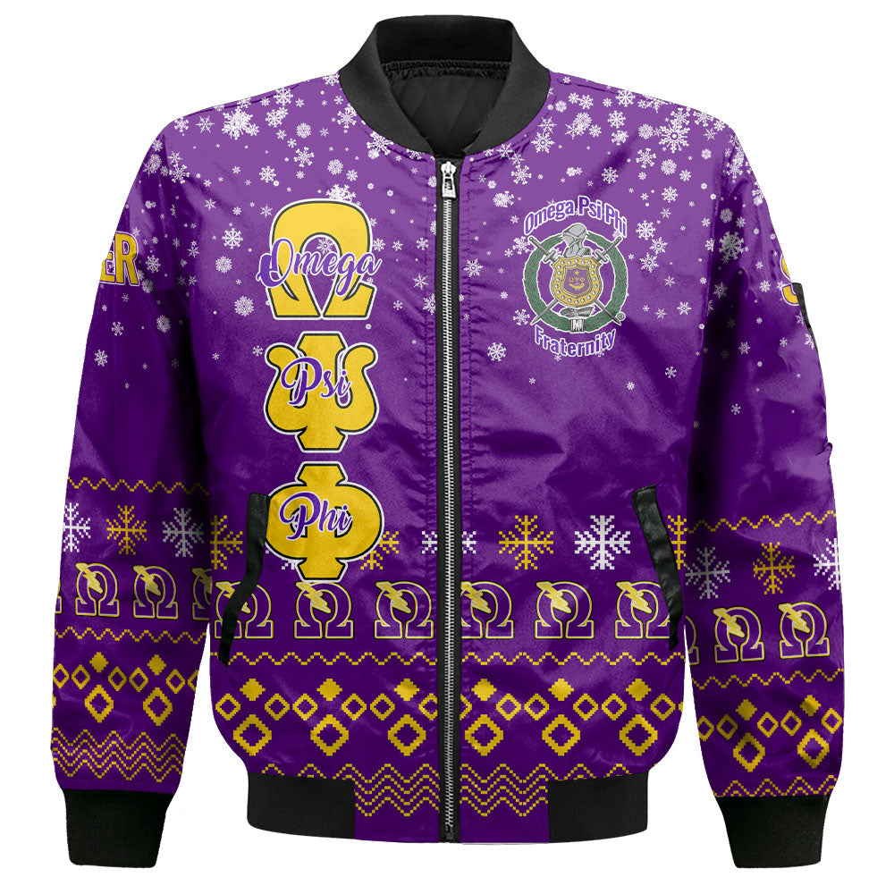 Personalized Omega Psi Phi Christmas Royal Purple Bomber Jackets Military Que Bulldog Style