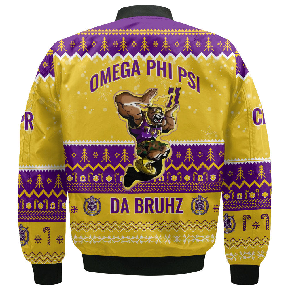 Personalized Omega Psi Phi Christmas Gold Purple Bomber Jackets Military Que Bulldog Style