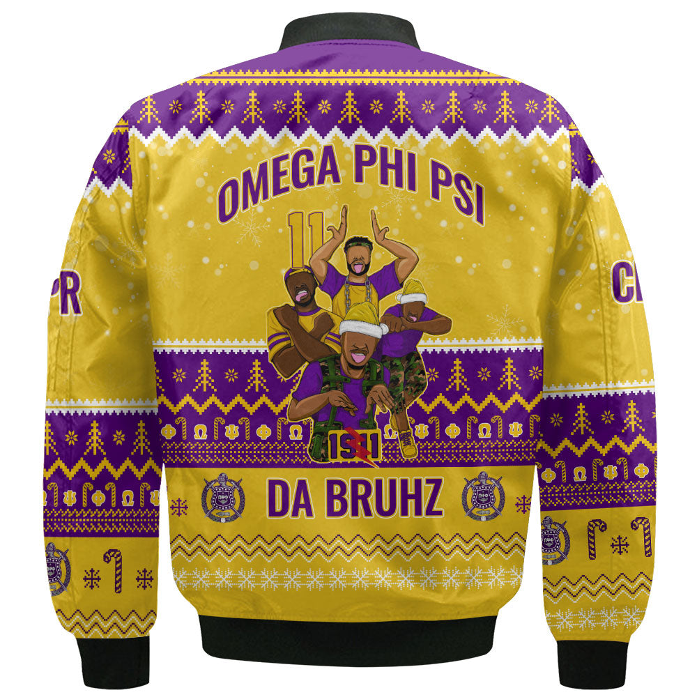 Personalized Omega Psi Phi Christmas Gold Purple Bomber Jackets Omega Men Style