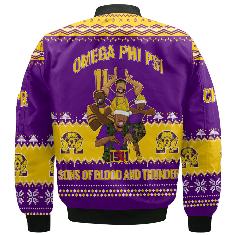 Personalized Omega Psi Phi Christmas Purple Gold Bomber Jackets Omega Men Style