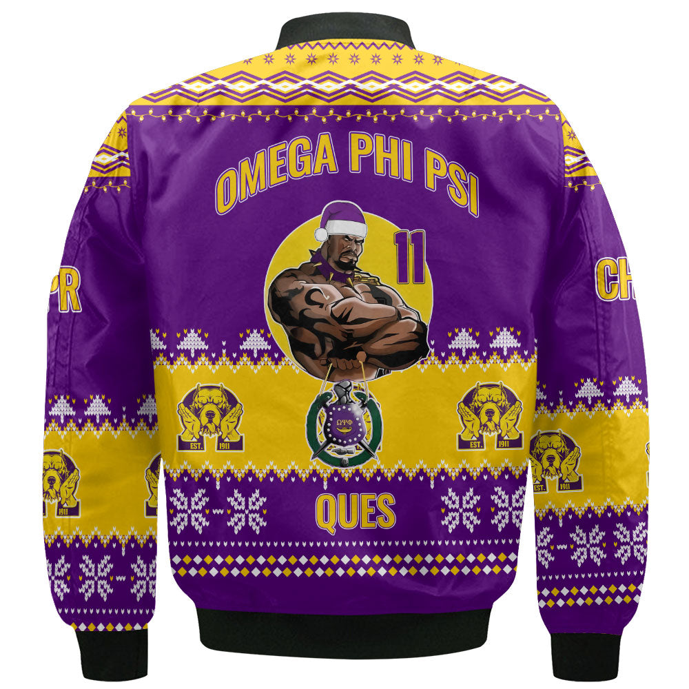 Personalized Omega Psi Phi Christmas Purple Gold Bomber Jackets The Strong Omega Muscle Style