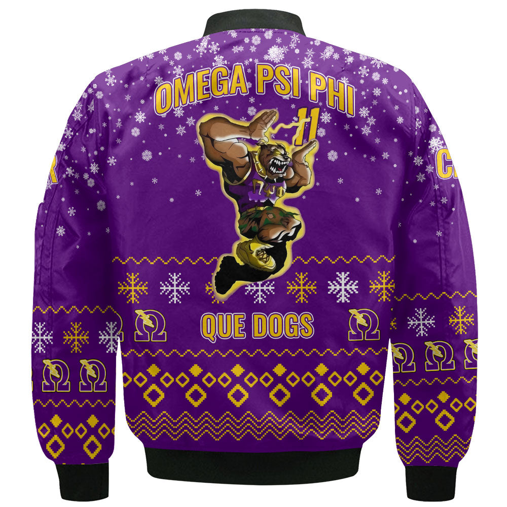 Personalized Omega Psi Phi Christmas Royal Purple Bomber Jackets Military Que Bulldog Style