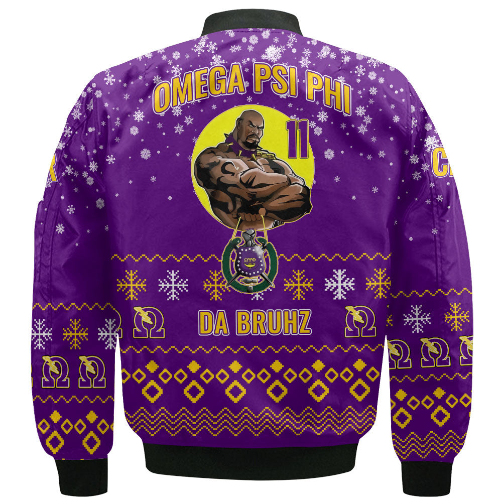 Personalized Omega Psi Phi Christmas Royal Purple Bomber Jackets The Strong Omega Muscle Style