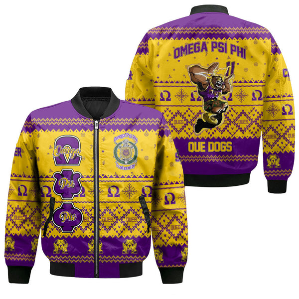 Personalized Omega Psi Phi ChristmasGolden Bomber Jackets Military Que Bulldog Style