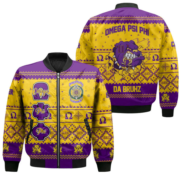 Personalized Omega Psi Phi ChristmasGolden Bomber Jackets Omega Bulldog Golden Style