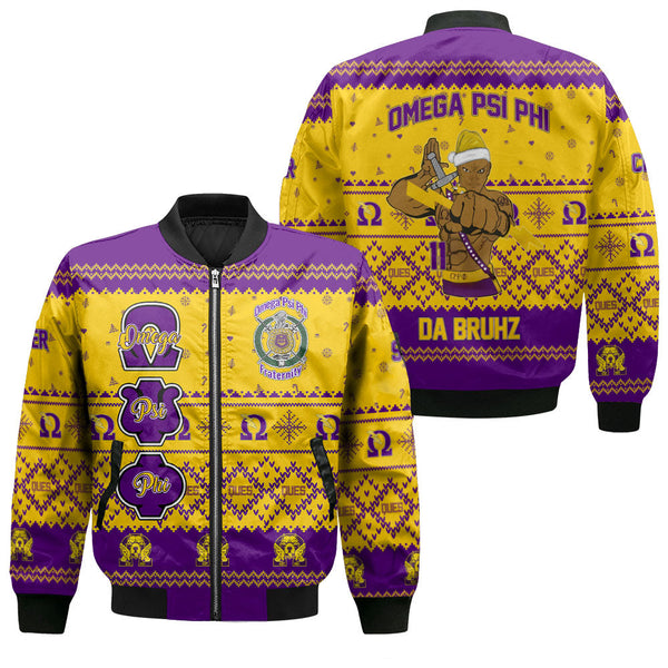 Personalized Omega Psi Phi ChristmasGolden Bomber Jackets The Omega Warrior Style