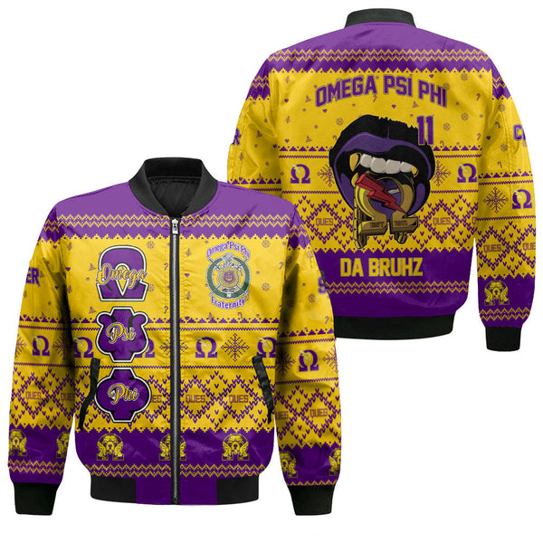 Personalized Omega Psi Phi ChristmasGolden Bomber Jackets The Vampire Omega 1911 Style