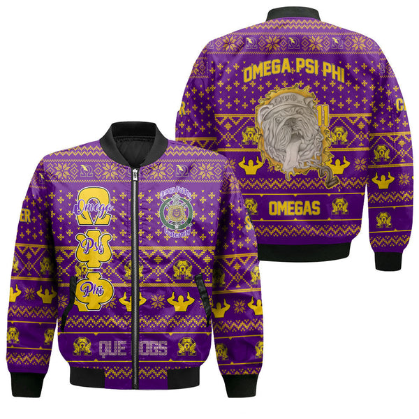 Personalized Omega Psi Phi Christmas Purple Bomber Jackets 1911 Que Dogs Style