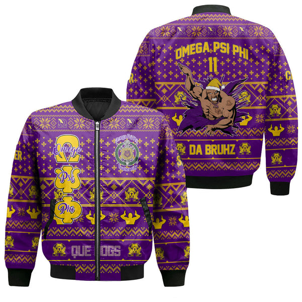 Personalized Omega Psi Phi Christmas Purple Bomber Jackets Break The Wall Da Bruhz Style