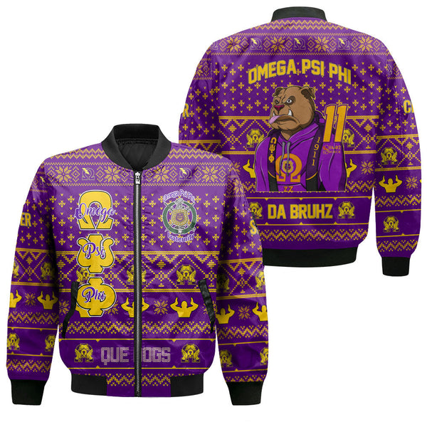 Personalized Omega Psi Phi Christmas Purple Bomber Jackets Educated Que Dogs Brother Style