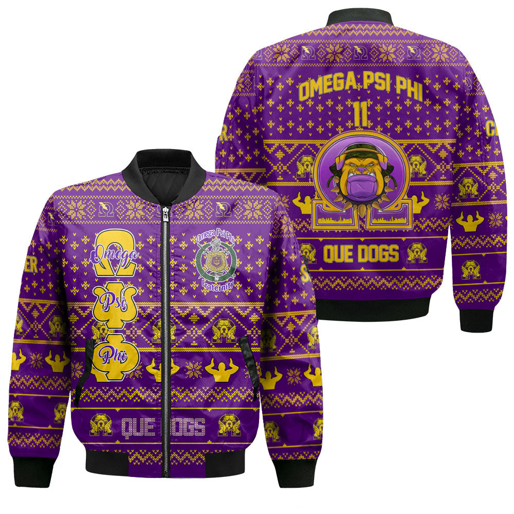 Personalized Omega Psi Phi Christmas Purple Bomber Jackets Military Que Bulldog Style 2