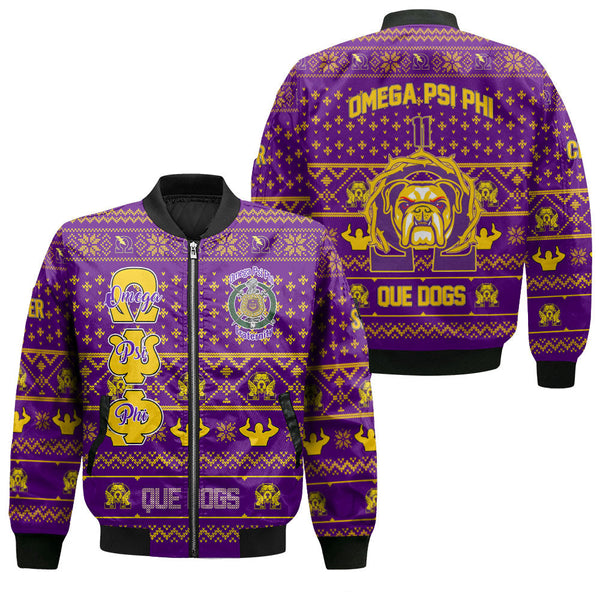 Personalized Omega Psi Phi Christmas Purple Bomber Jackets Omega Atomic Bulldog Style 2