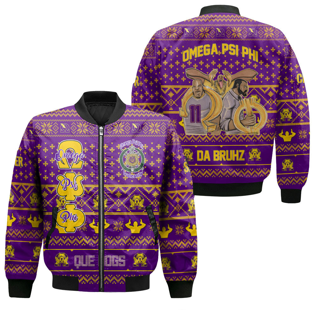 Personalized Omega Psi Phi Christmas Purple Bomber Jackets Omega Brothers Style