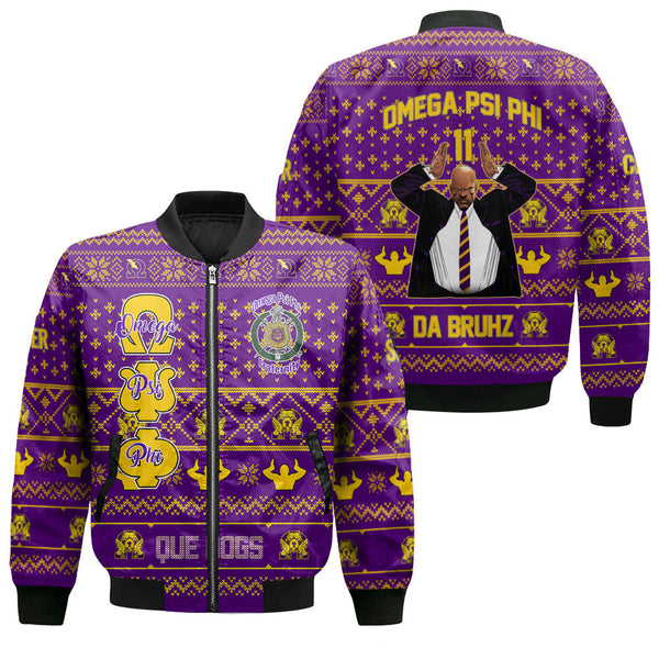 Personalized Omega Psi Phi Christmas Purple Bomber Jackets Omega Leader Man Style