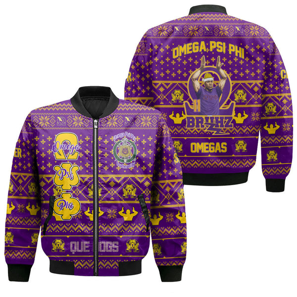 Personalized Omega Psi Phi Christmas Purple Bomber Jackets Omega Men And Handsign With Letter Style