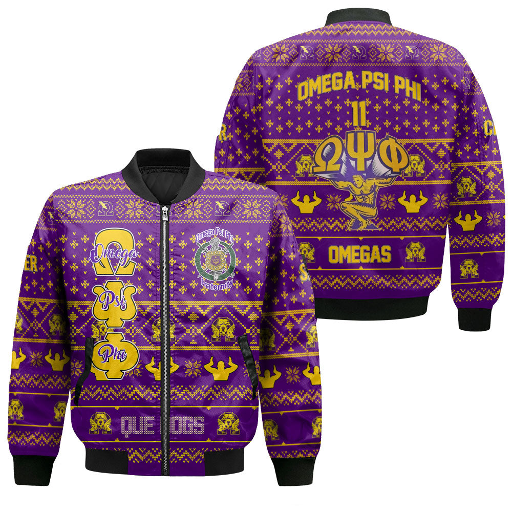 Personalized Omega Psi Phi Christmas Purple Bomber Jackets Strong Omega Men Style