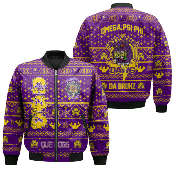 Personalized Omega Psi Phi Christmas Purple Bomber Jackets The Omega Atomic Dawg Style