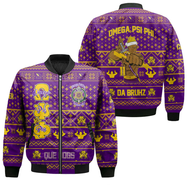 Personalized Omega Psi Phi Christmas Purple Bomber Jackets The Omega Warrior Style